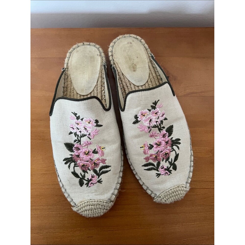 Ann Taylor Embroidered Pink Floral Slip-On Espadrilles for Women, 7M